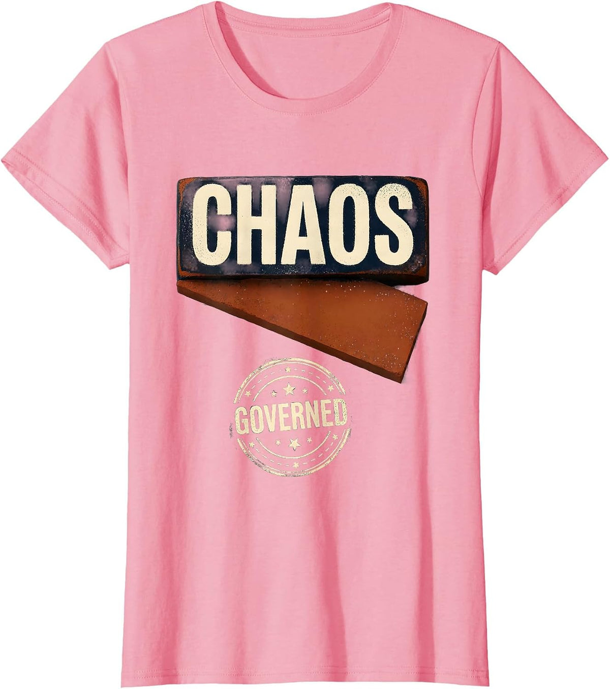 Women's CHAOS GOVERNED Rubber Stamp Circus Crew Carnival Staff Party T-Shirt - Pink