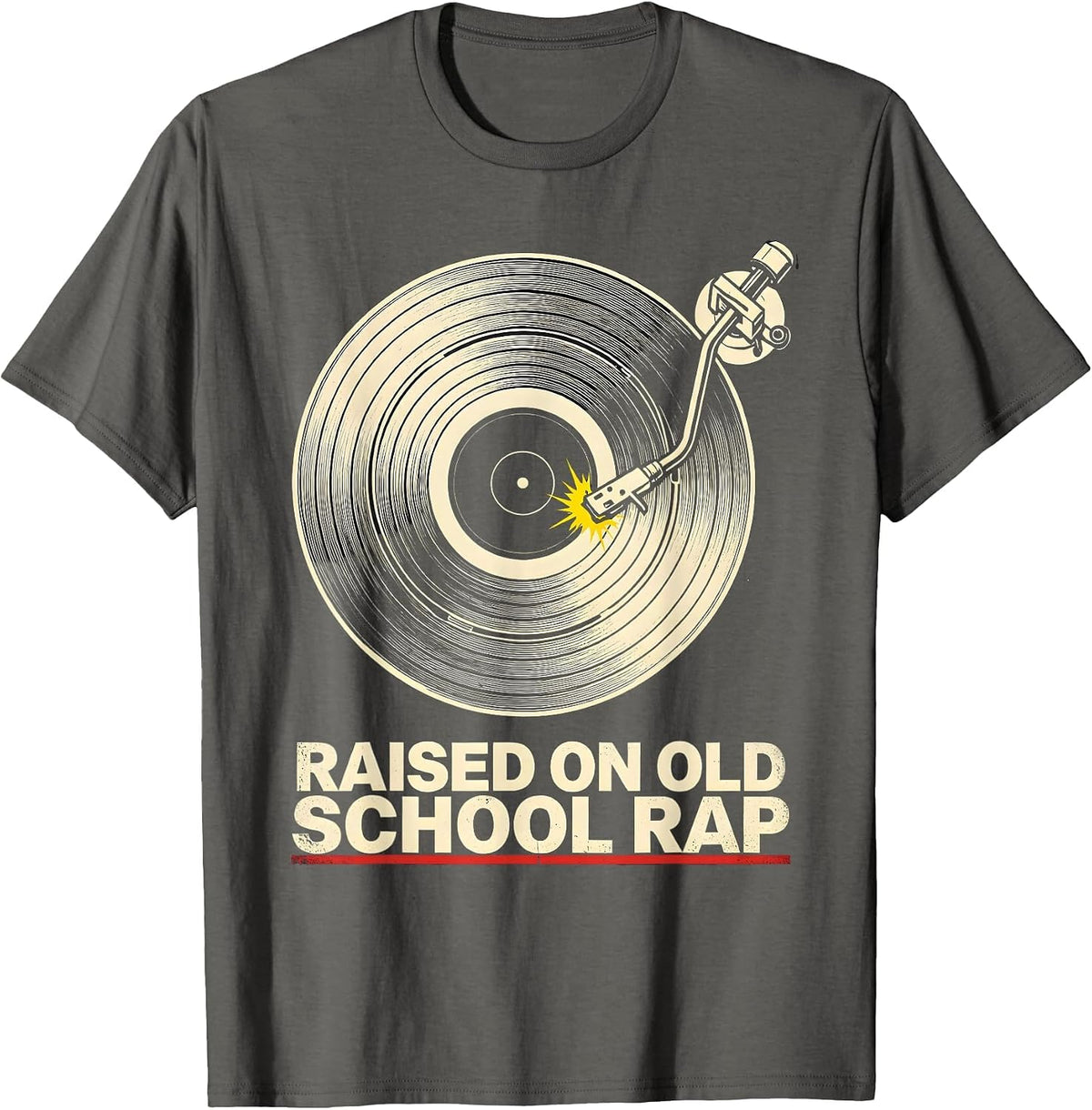 Men's Raised On Old School Rap Retro Hip Hop Nostalgia 80s 90s T-Shirt - Asphalt Grey