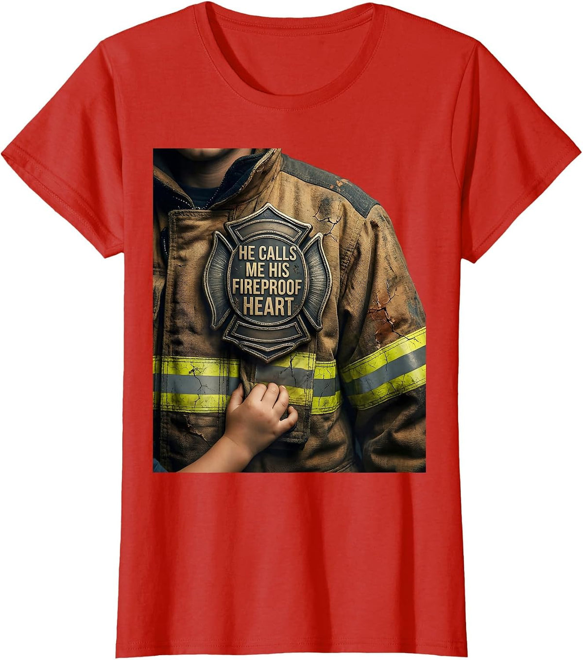 He Calls Me His Fireproof Heart Distressed Firefighter T-Shirt - Red