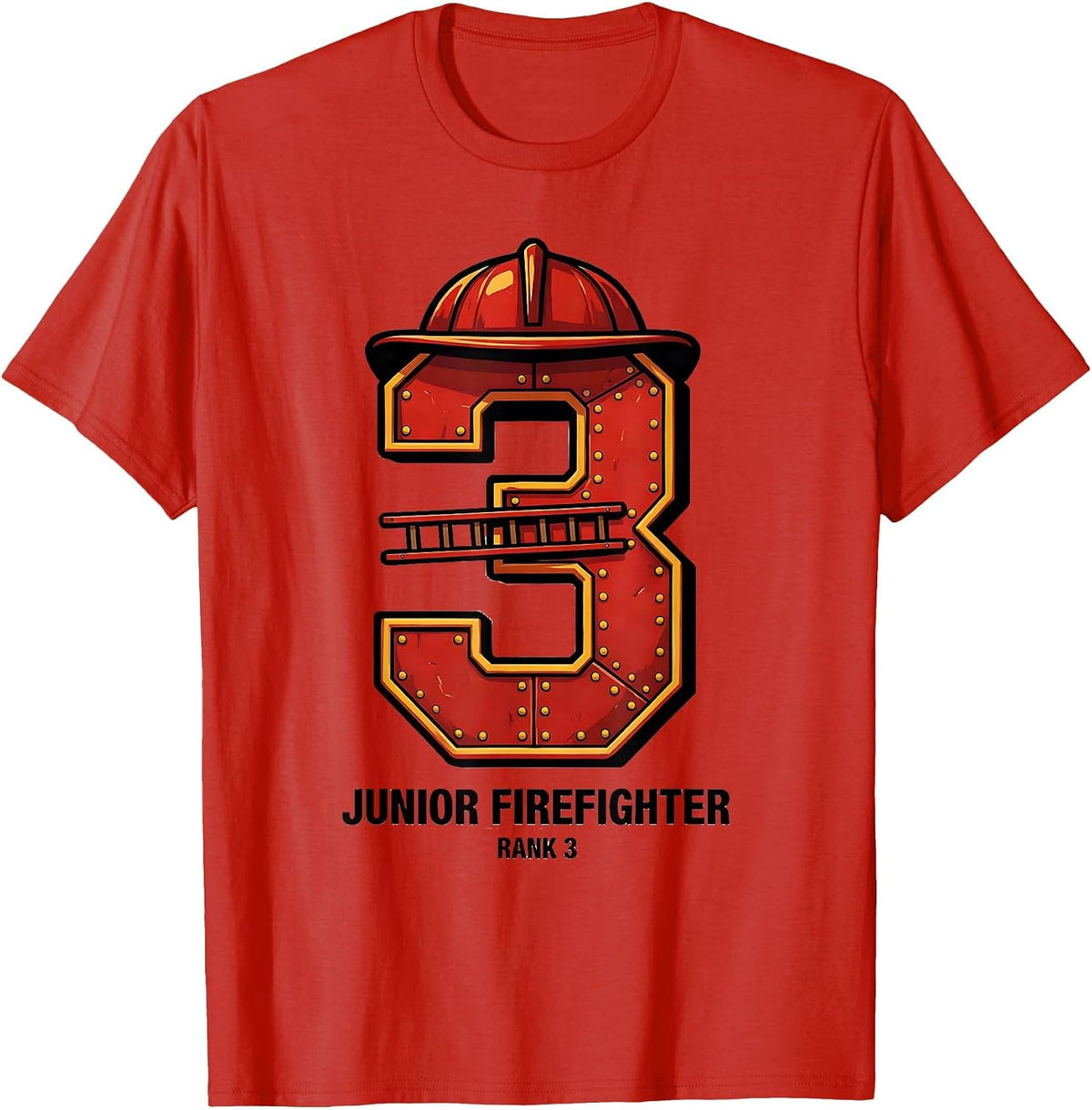 Men's Junior Firefighter Rank 3 Cute Toddler Fire Truck Birthday T-Shirt - Red