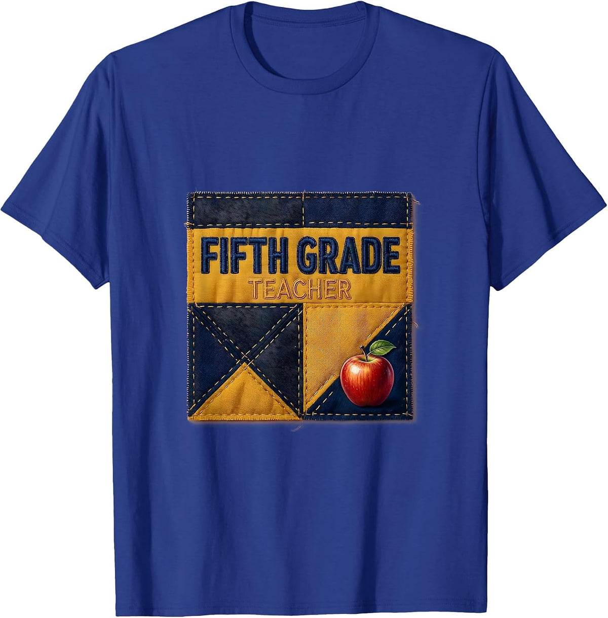 Fifth Grade Teacher Blue Patchwork Back To School Girls T-Shirt - Royal Blue
