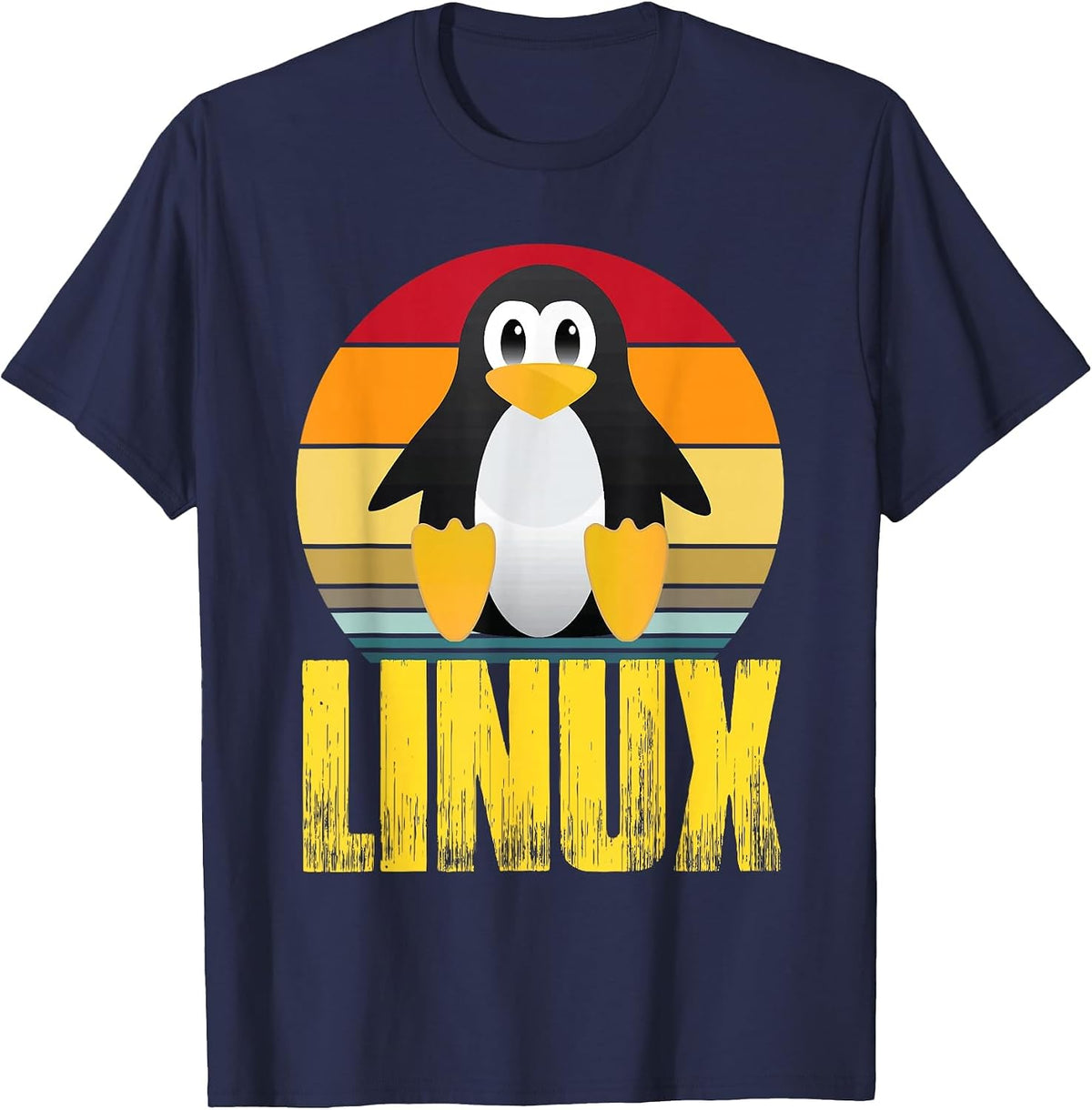 Linux Retro Vintage Penguin Nerd Sky and Geek Coding T-Shirt - Navy Blue