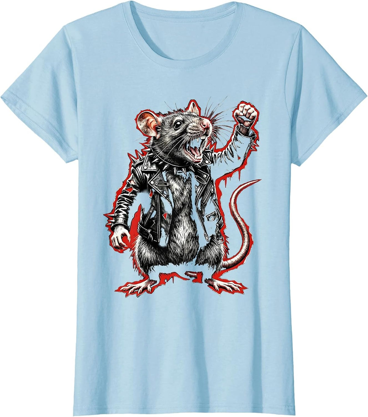 Punk Rat in Leather Jacket Graphic Tee T-Shirt - Baby Blue
