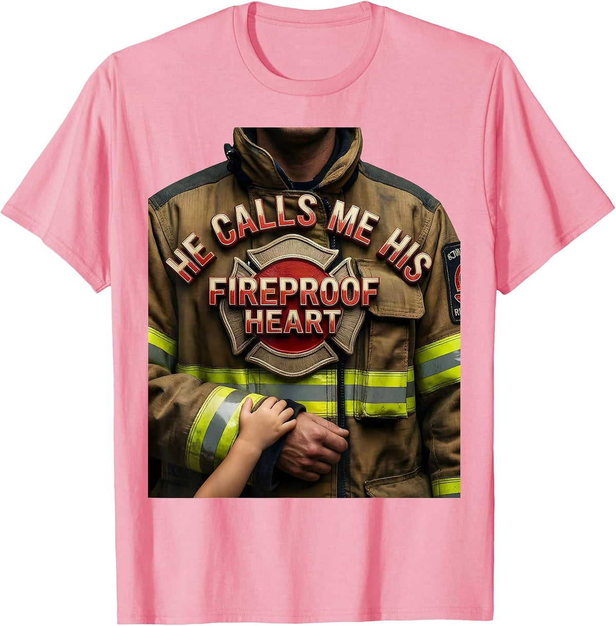 Men's He Calls Me His Fireproof Heart Sentimental Firefighter T-Shirt - Pink