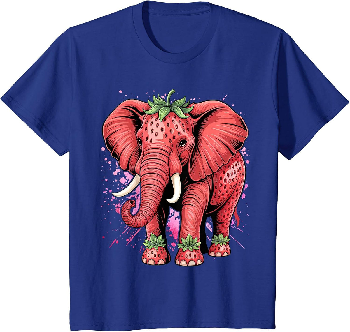 Strawberry Elephant Birthday Funny T-Shirt - Royal Blue