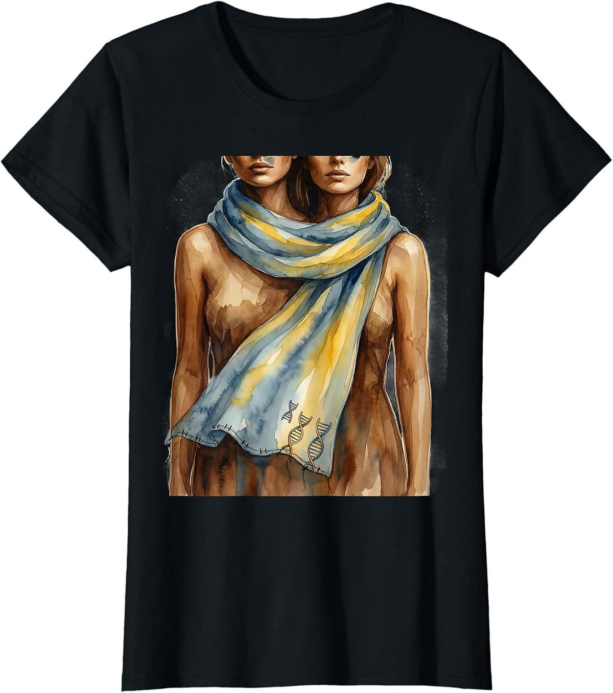 Shoulder-to-Shoulder Blue and Yellow Down Syndrome Awareness T-Shirt - Black