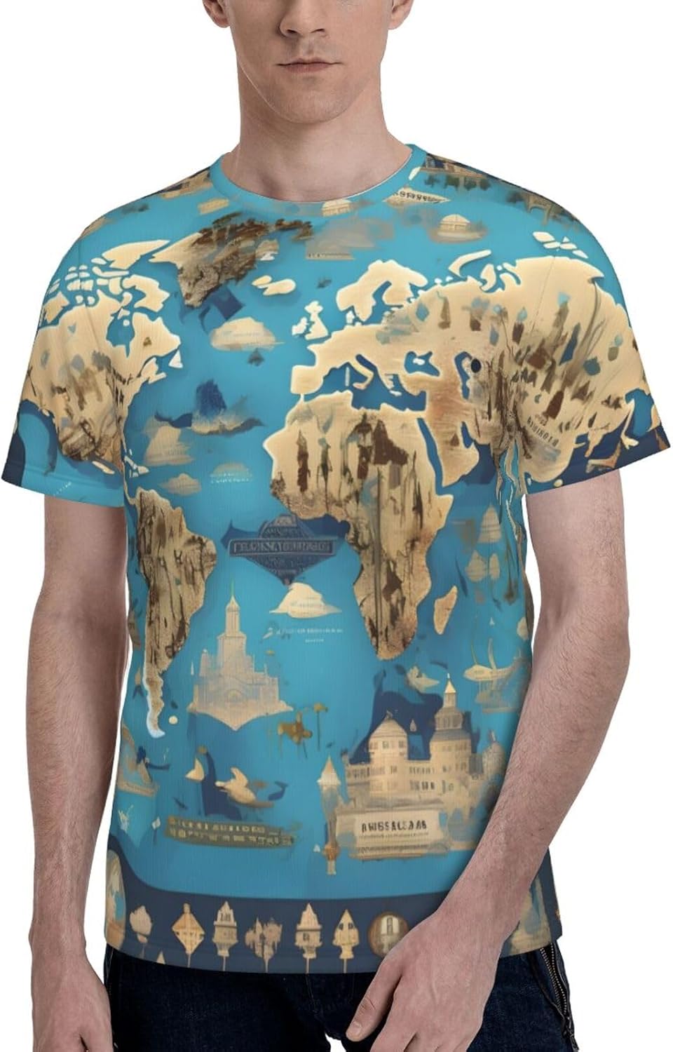 World Geography Map Fresh Clean Crew Neck Pack T-Shirts for Men,Soft and Fit Mens T-Shirt for Workout,Running,Gym - As