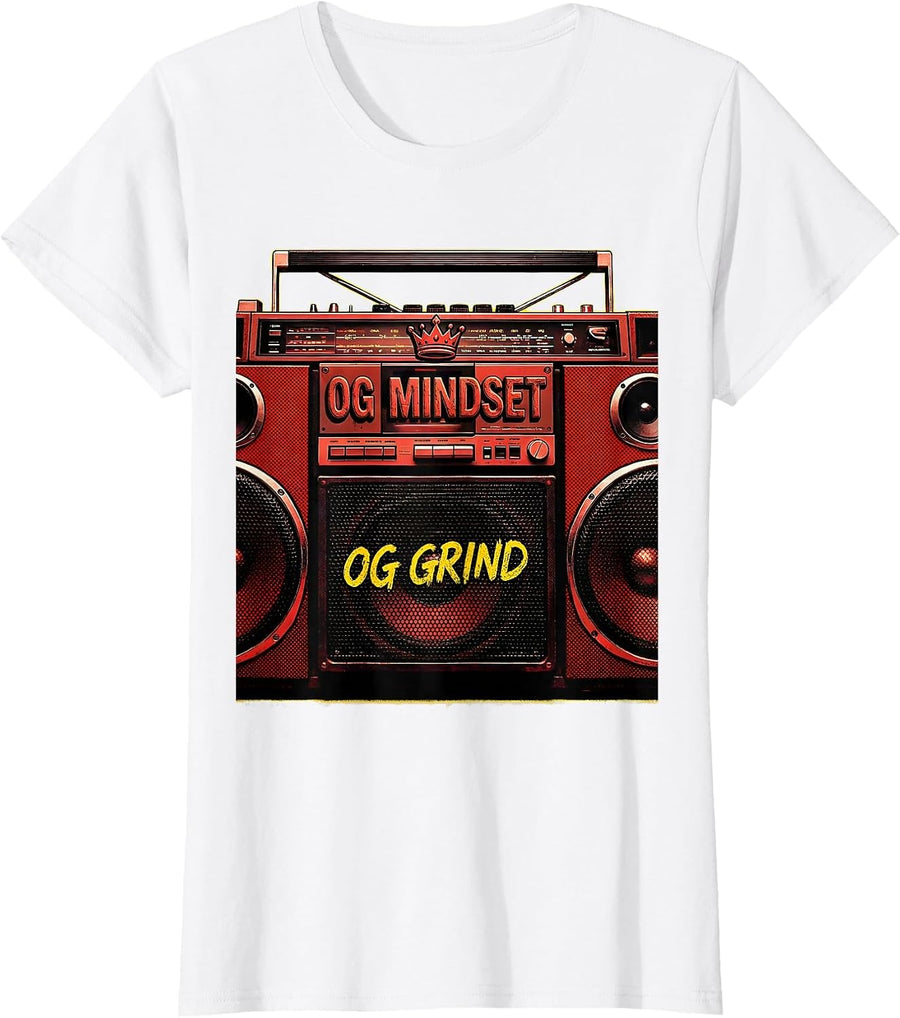 Women's OG Mindset OG Grind Hustle Graphic Design T-Shirt - White