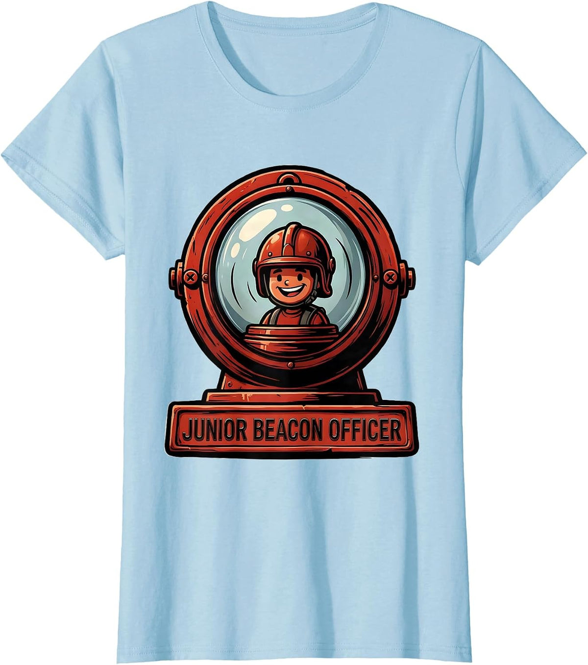 Women's Junior Beacon Officer Cartoon Firefighter Kids Birthday T-Shirt - Baby Blue