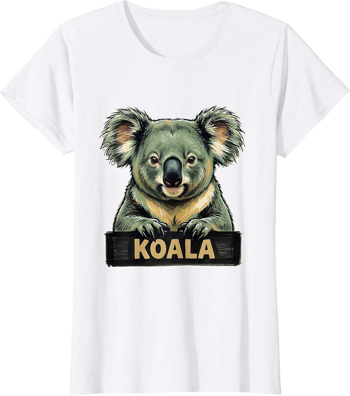 Women's Koala Minimalist Badge Patch Line Art Icon Outline Gift T-Shirt - White