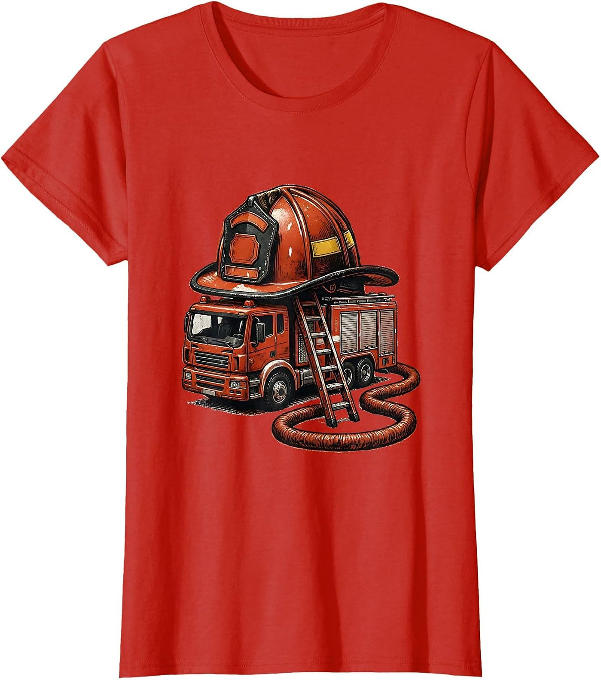 Women's Child Firefighter Helmet Fire Truck Toddler Boy T-Shirt - Red