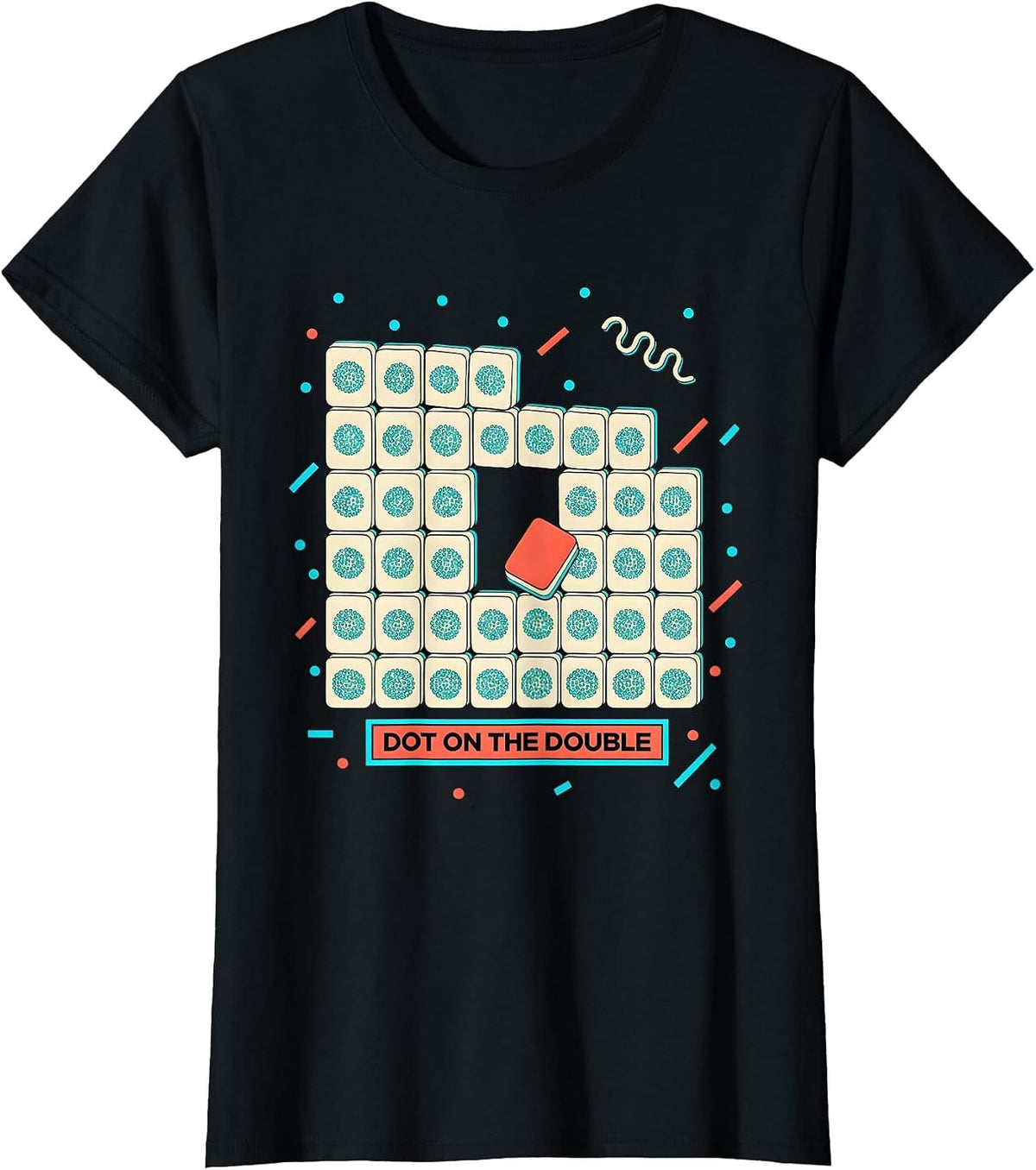 Dot On The Double Memphis Postmodern Funny Mahjong Player T-Shirt - Black