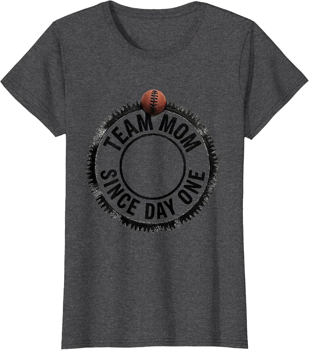 Women's Team Mom Since Day One Rubber Stamp Sports Family Matching T-Shirt - Dark Heather Grey
