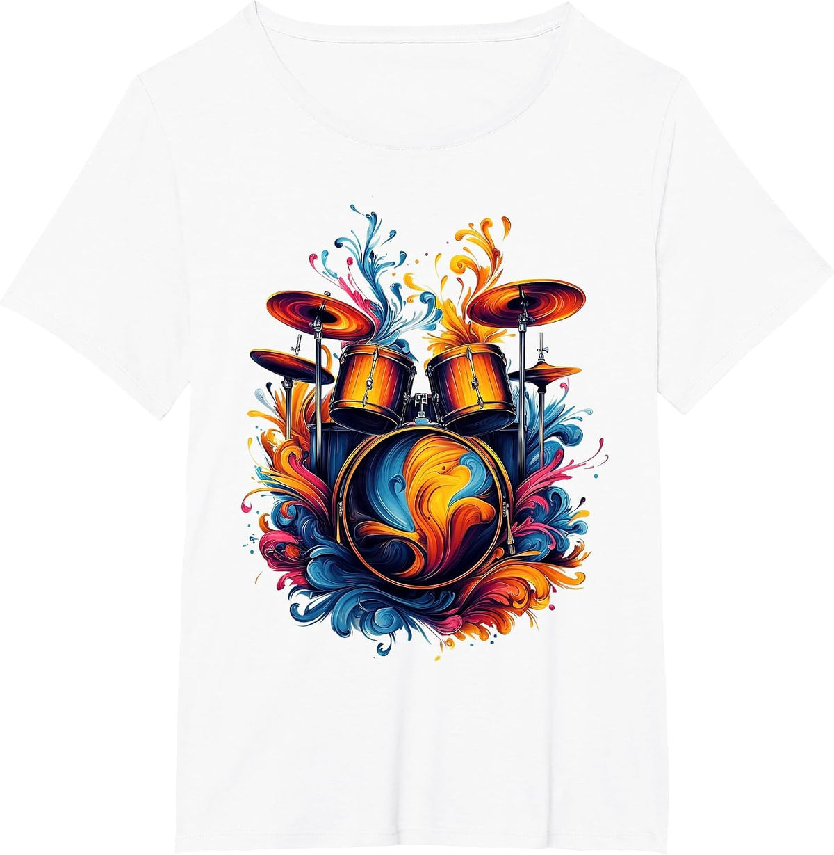 Watercolor Drums Tshirt Drummer Musician Drums T-Shirt - White