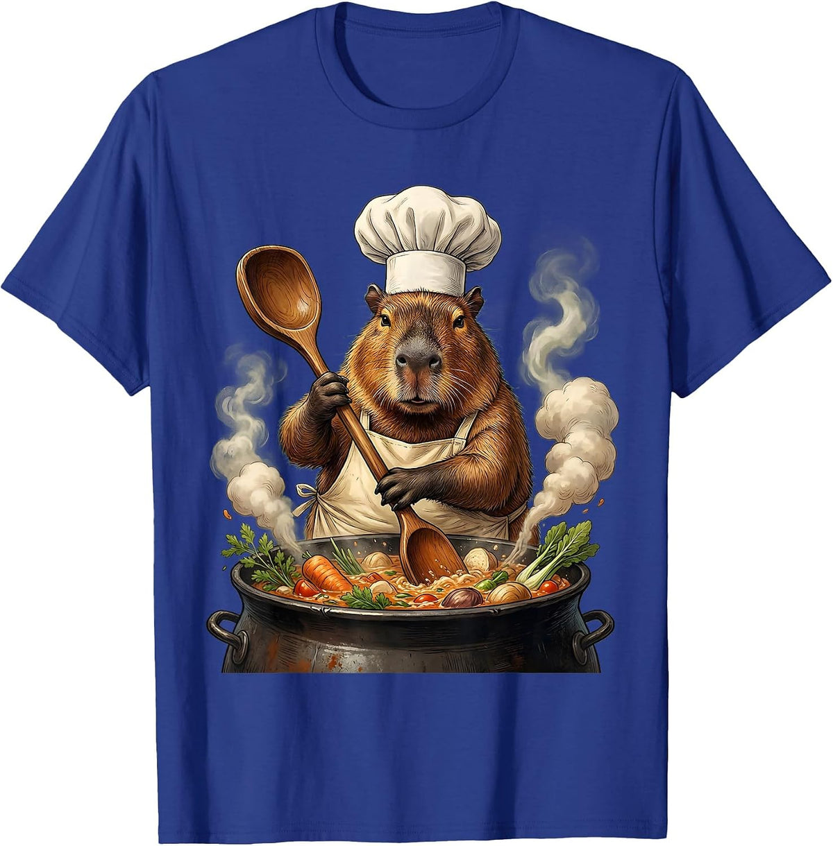 Capybara Chef Stirring Giant Pot Funny Foodie T-Shirt - Royal Blue