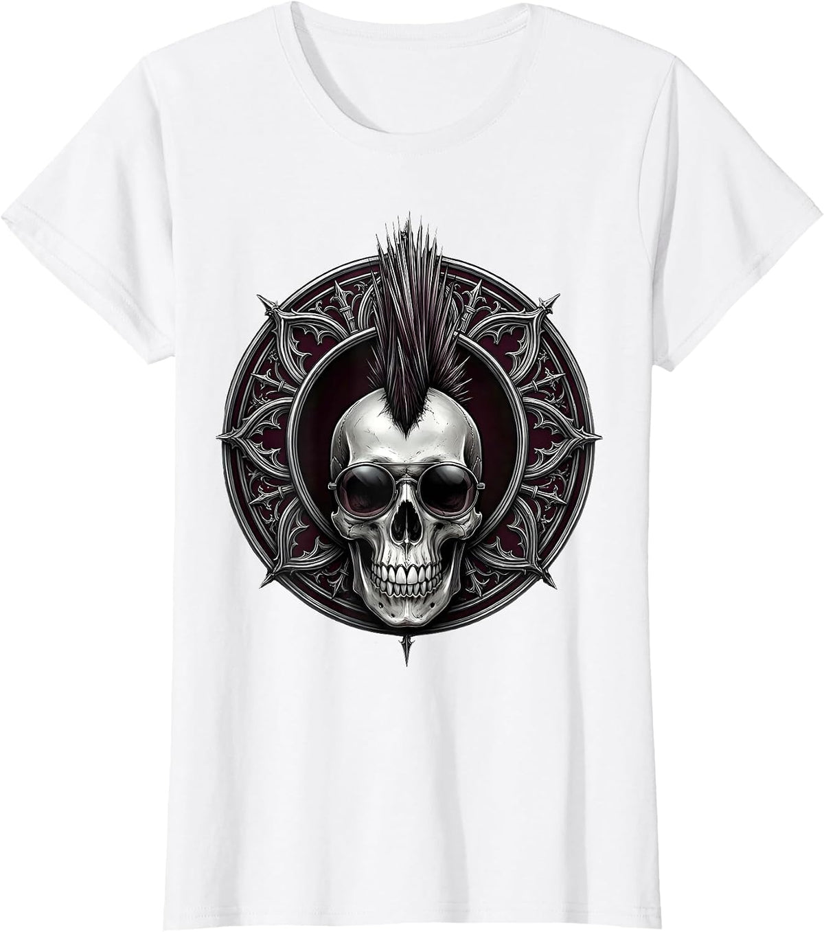 Punk Rock Skull Mohawk Sunglasses Graphic T-Shirt - White