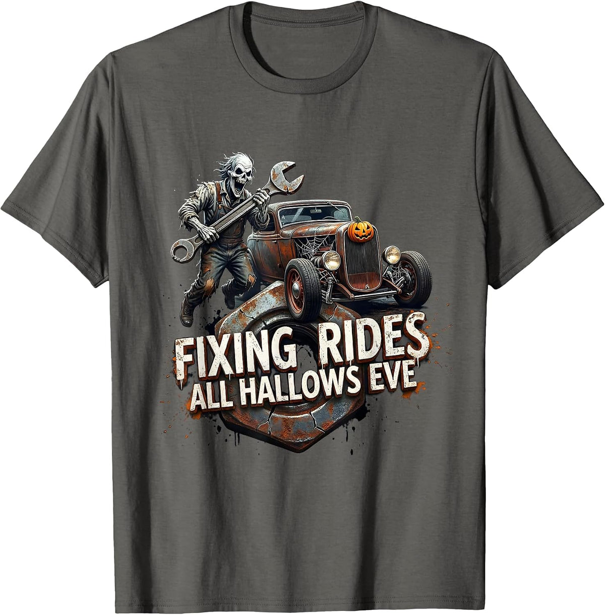 Boo Crew Mechanic Halloween Design T-Shirt - Asphalt Grey