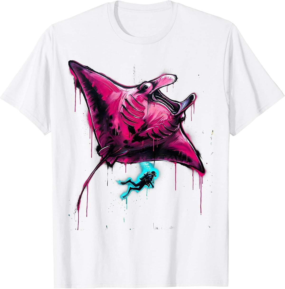Men's Scuba Diver and Manta Ray Ocean Freedom Design T-Shirt - White