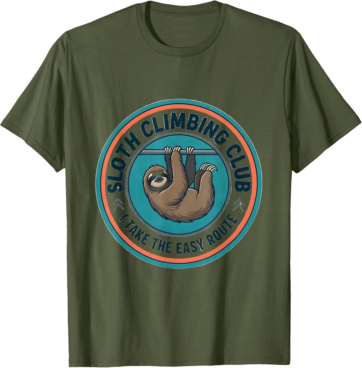 Men's SLOTH CLIMBING CLUB I TAKE THE EASY ROUTE Funny T-Shirt - Olive Green
