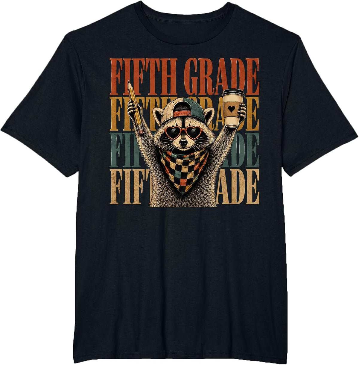 Fifth Grade Racoon Teacher Feral Raccoon Back to School T-Shirt - Black