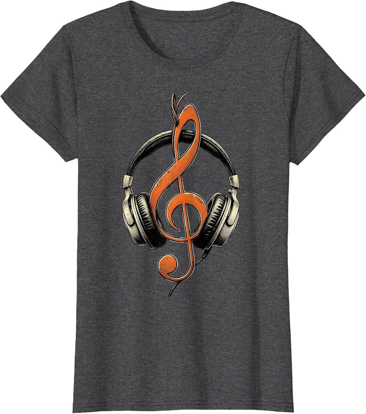 Women's Music Teacher Headphones Treble Clef Graphic T-Shirt - Dark Heather Grey