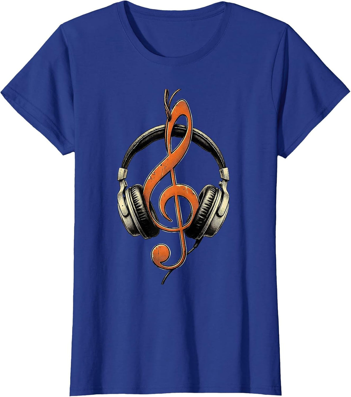 Women's Music Teacher Headphones Treble Clef Graphic T-Shirt - Royal Blue