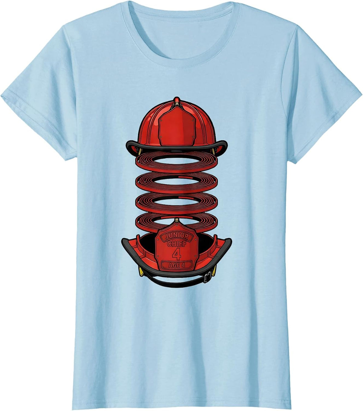 Junior Chief Age 4 Fire Truck Firefighter Birthday Party T-Shirt - Baby Blue
