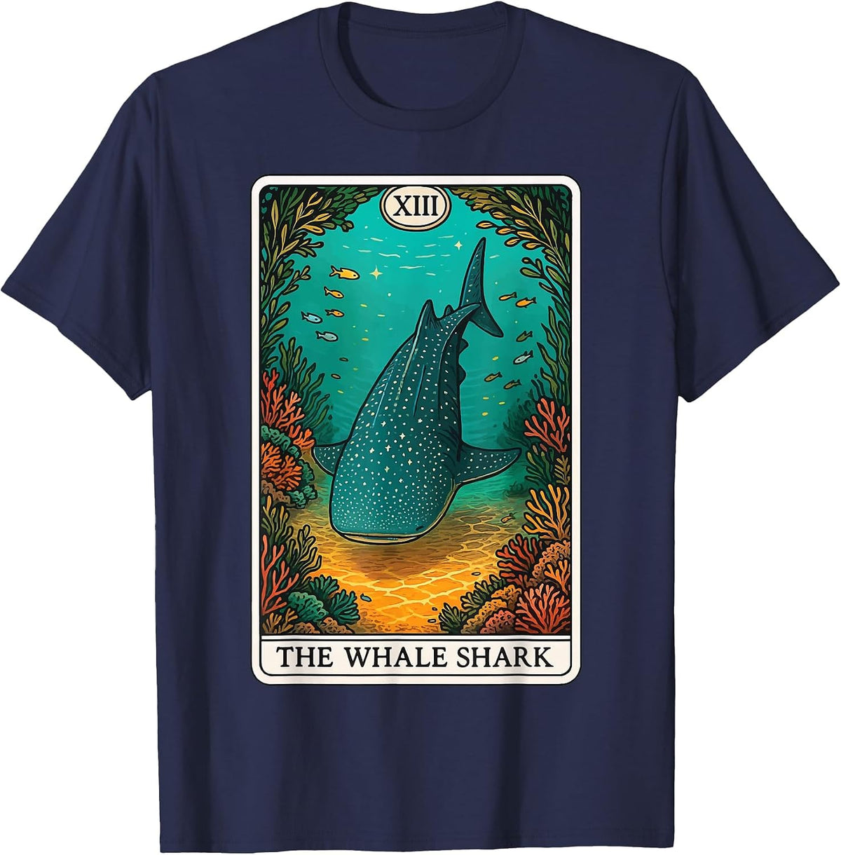 The Whale Shark Tarot Card T-Shirt - Navy Blue
