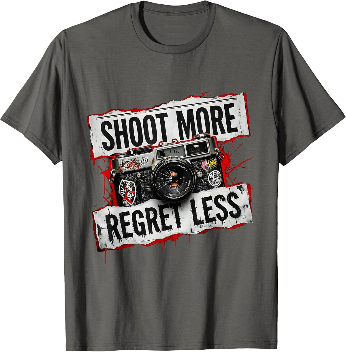 Shoot More Regret Less Photography Design T-Shirt - Asphalt Grey