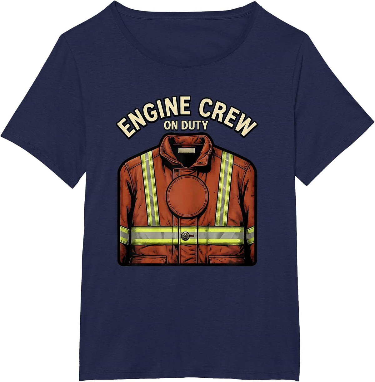 Women's ENGINE CREW ON DUTY Vintage Firefighter Humor Fireman Gift T-Shirt - Navy Blue