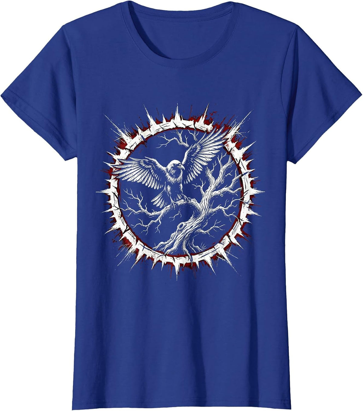 Women's Emo Raven on Twisted Bare Tree Illustration T-Shirt - Royal Blue