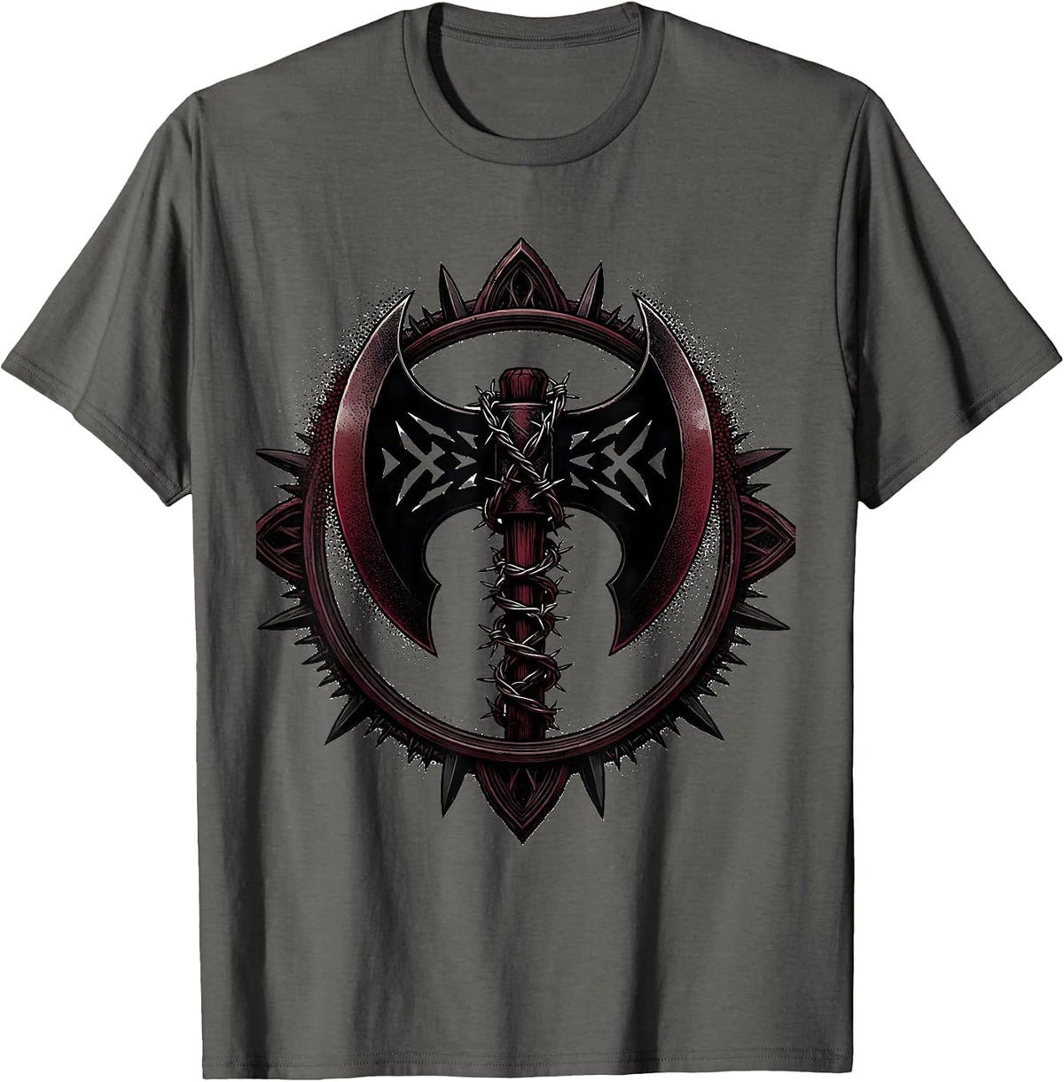 Double-Headed Axe Barbed Wire Metal Graphic T-Shirt - Asphalt Grey