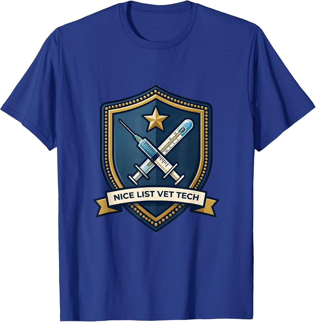 Nice List Vet Tech Funny Veterinary Technician Christmas T-Shirt - Royal Blue