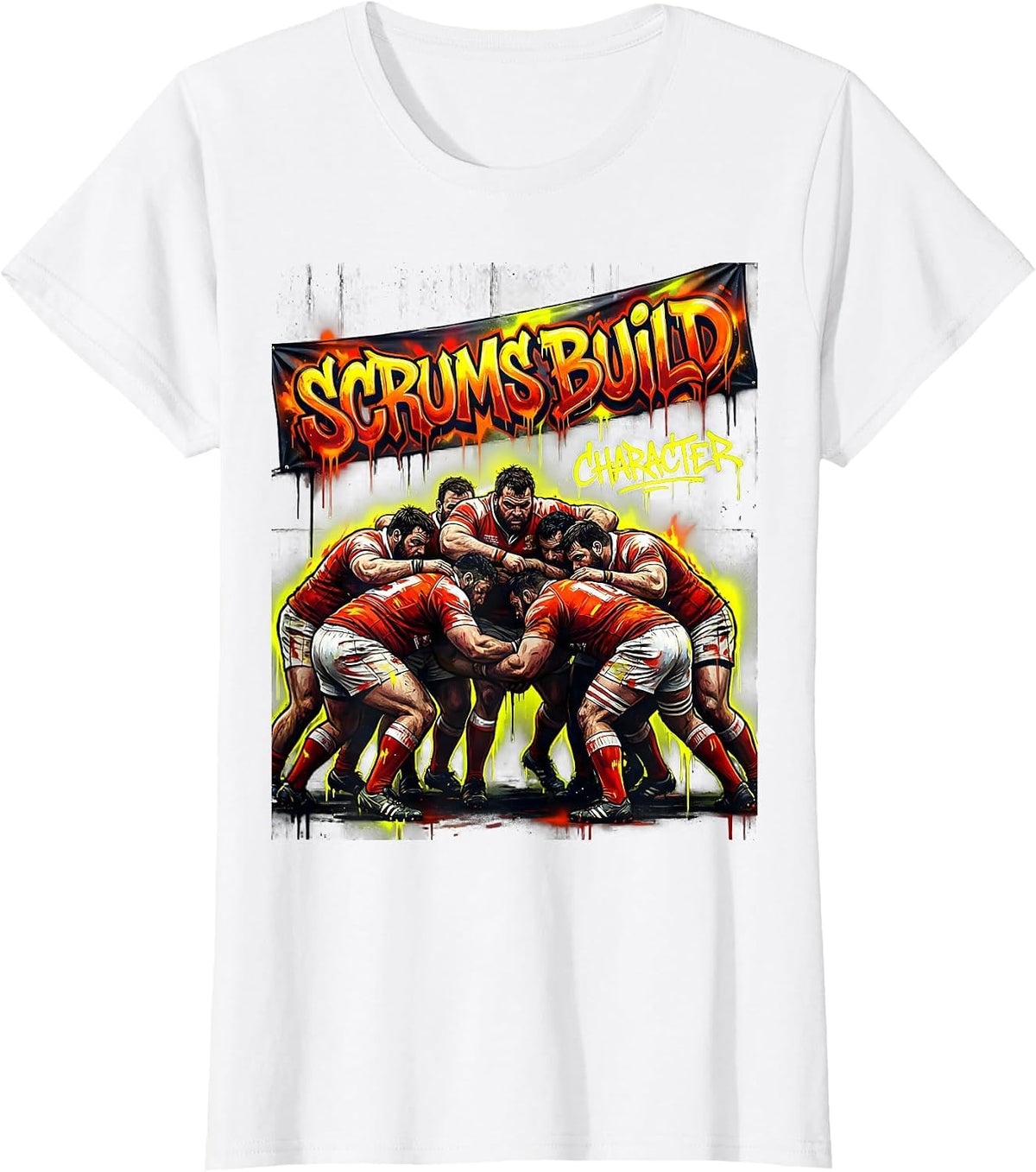 Scrums Build Character Rugby Graphic Design T-Shirt - White