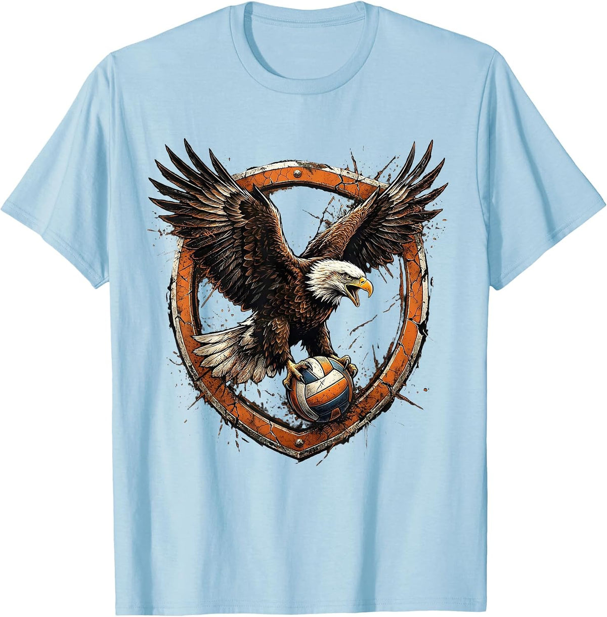 Men's Eagle Volleyball Graphic, Fierce Bird of Prey Design T-Shirt - Baby Blue