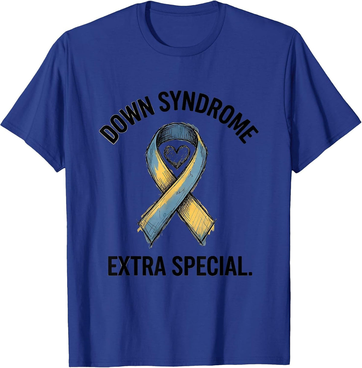 Men's Down Syndrome Extra Special Hand-Sketched Awareness Ribbon T-Shirt - Royal Blue