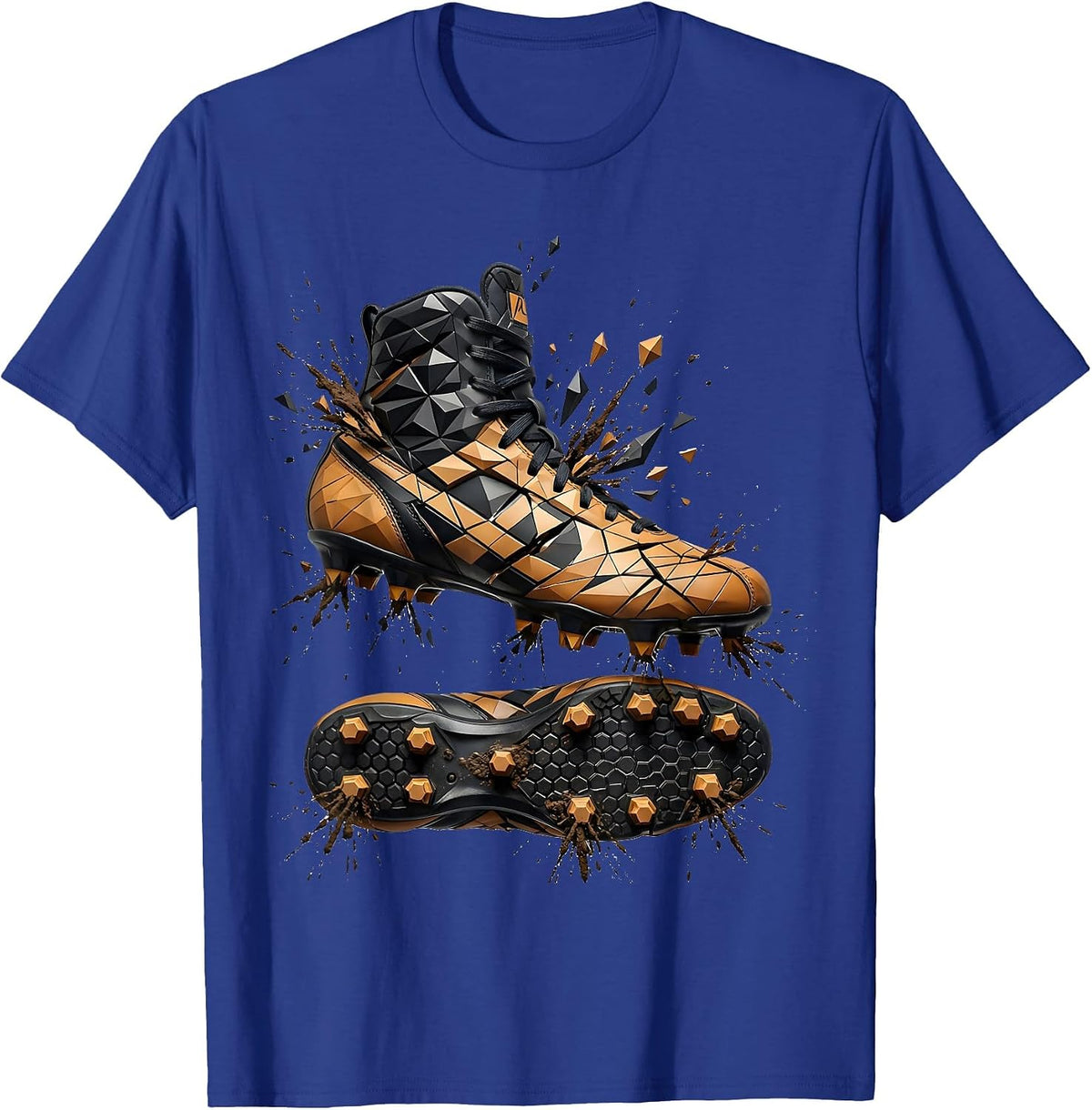 Broken Rugby Boot Muddy Studs Graphic Design T-Shirt - Royal Blue