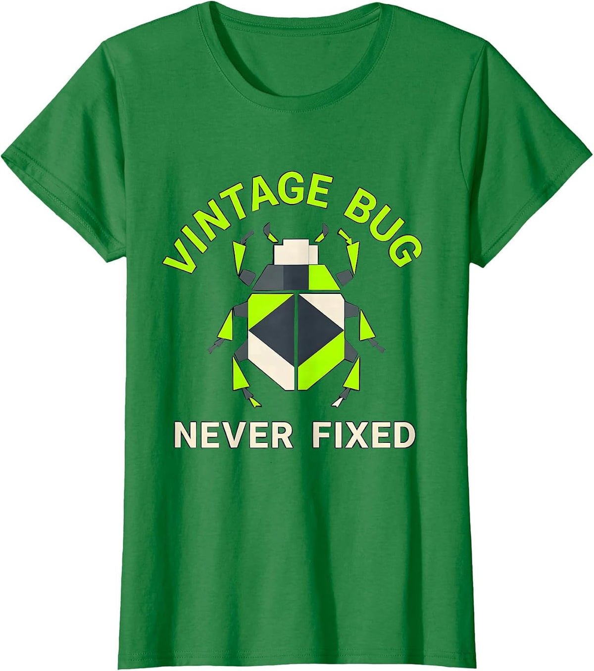 Women's Vintage Bug Never Fixed Y2K Retro Tech Design T-Shirt - Kelly Green