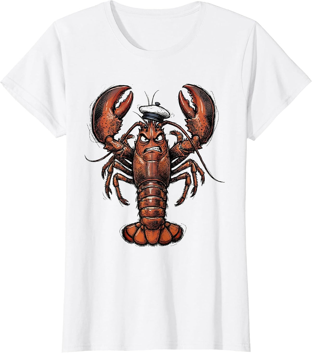 Angry Lobster Chef Hat Funny Culinary Art T-Shirt - White