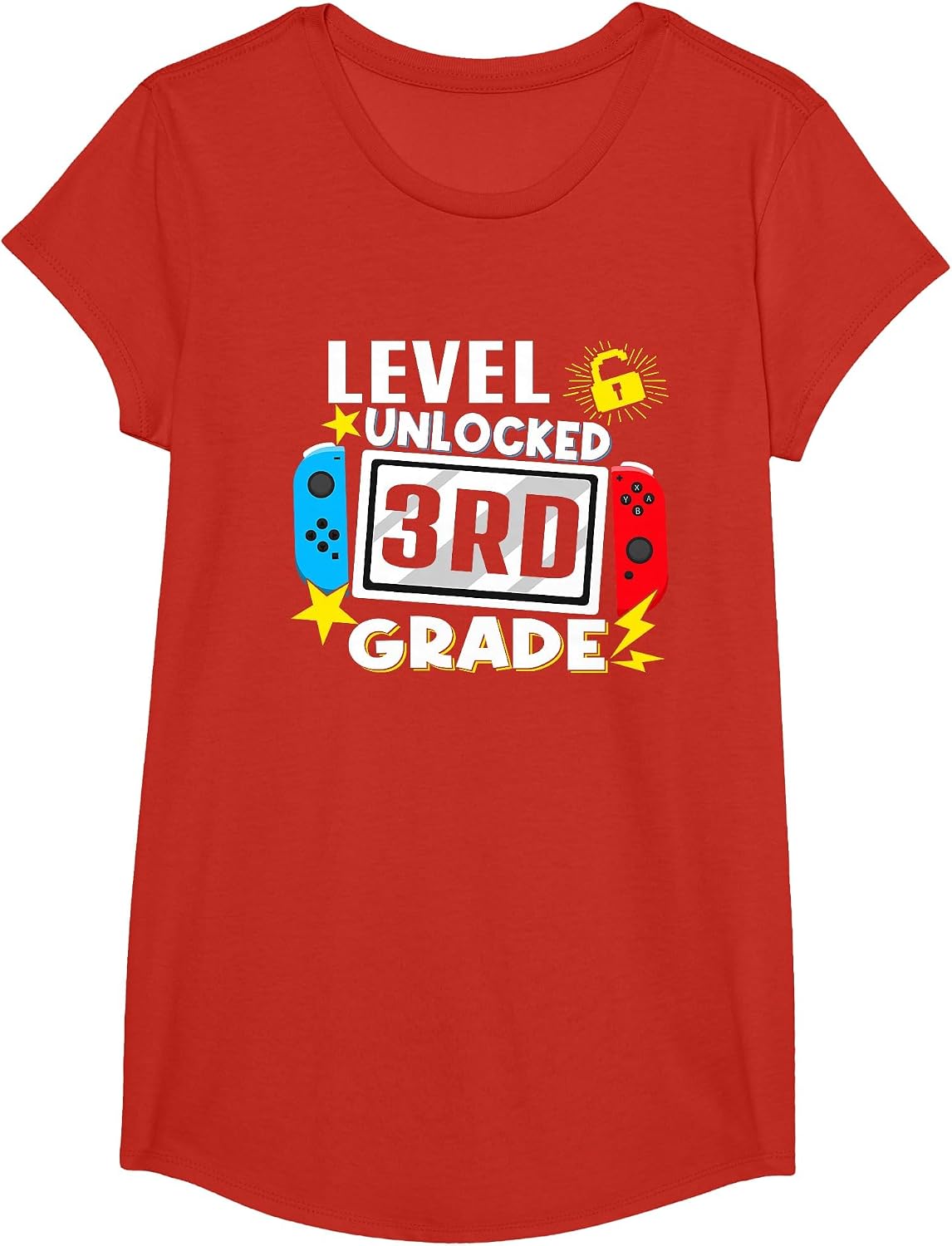 First Day of 3rd Grade Level Unlocked Game Back to School T-Shirt - Girls Red