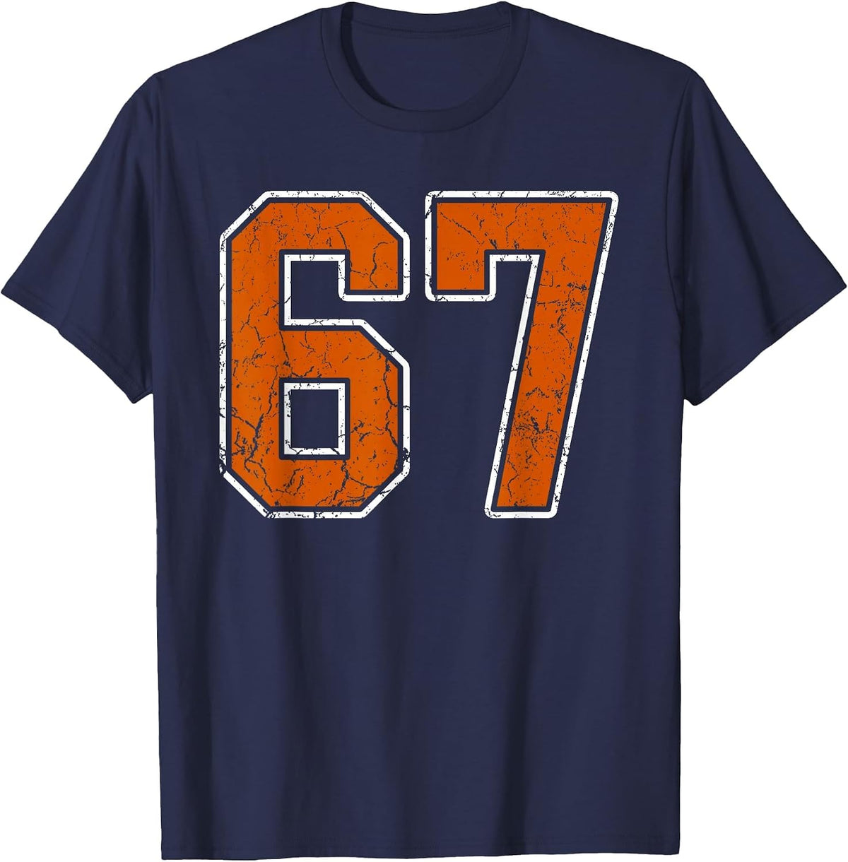 Grunge Burnt Orange and White #67 Sports Jersey Number 67 T-Shirt - Navy Blue