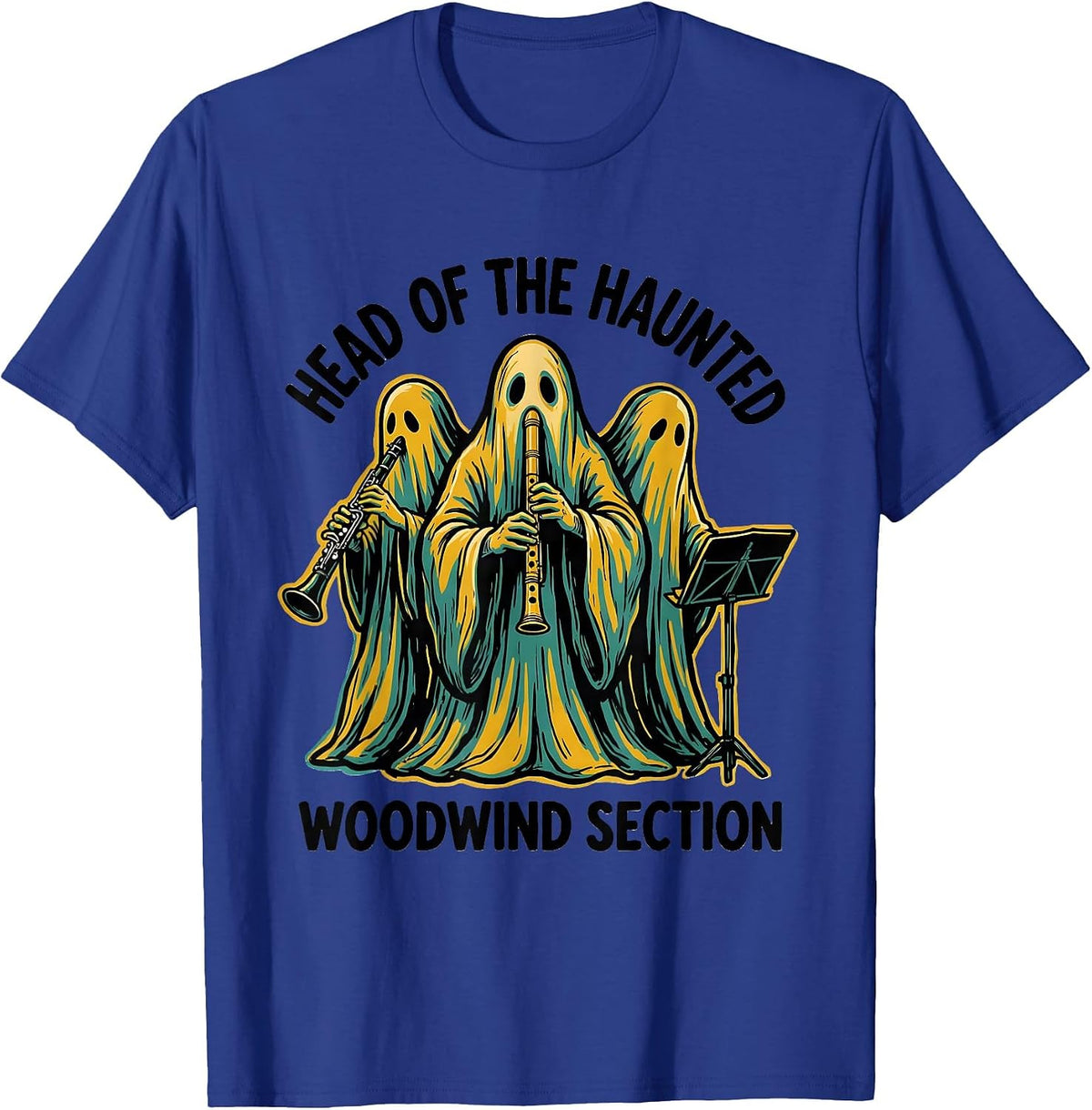 Men's Head of the Haunted Woodwind Section Whimsical Music Teacher T-Shirt - Royal Blue