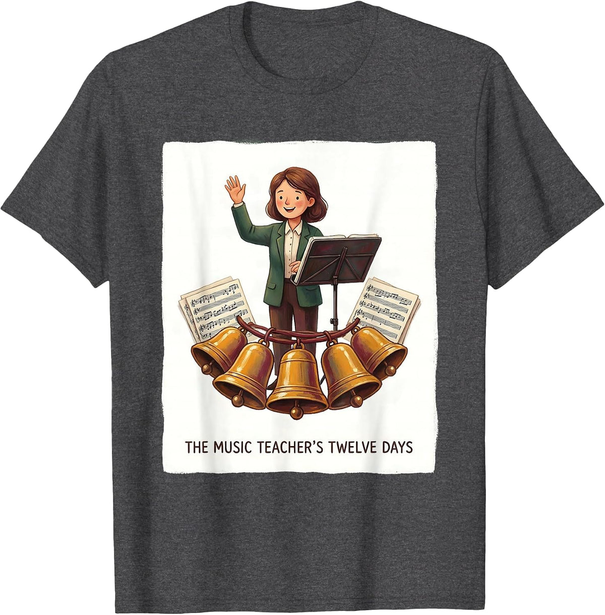 Men's The Music Teacher's Twelve Days Whimsical Christmas Carol T-Shirt - Dark Heather Grey