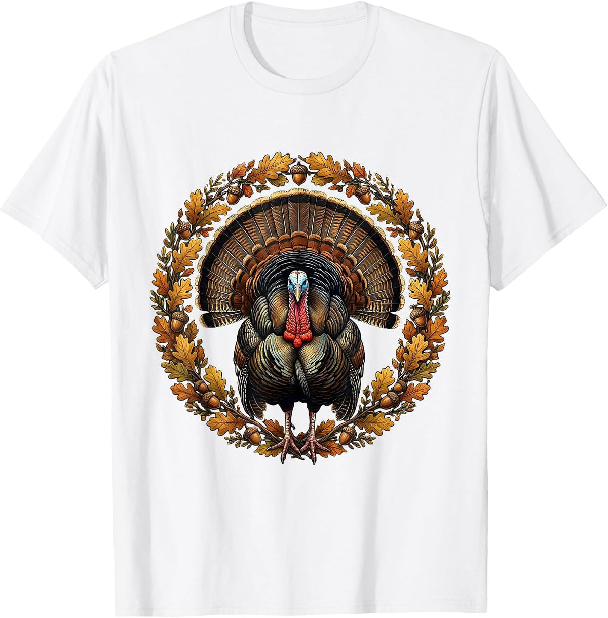 Men's Camo Turkey Strutting Autumn Underbrush Illustration T-Shirt - White