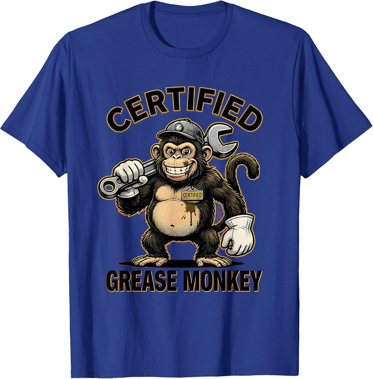 Men's Certified Grease Monkey Mechanic Design T-Shirt - Royal Blue