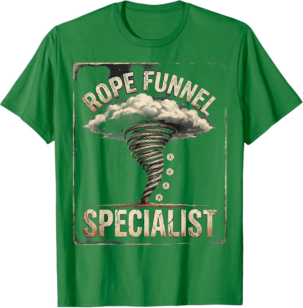 Men's Rope Funnel Specialist Distressed Storm Chaser Tornado T-Shirt - Kelly Green