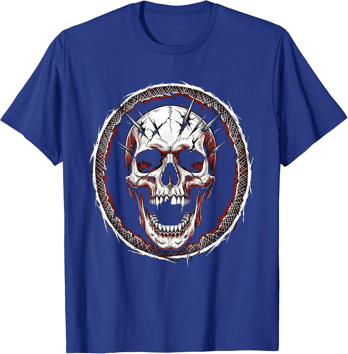 Unhinged Laughing Skull Cracked Jaw Graphic T-Shirt - Royal Blue