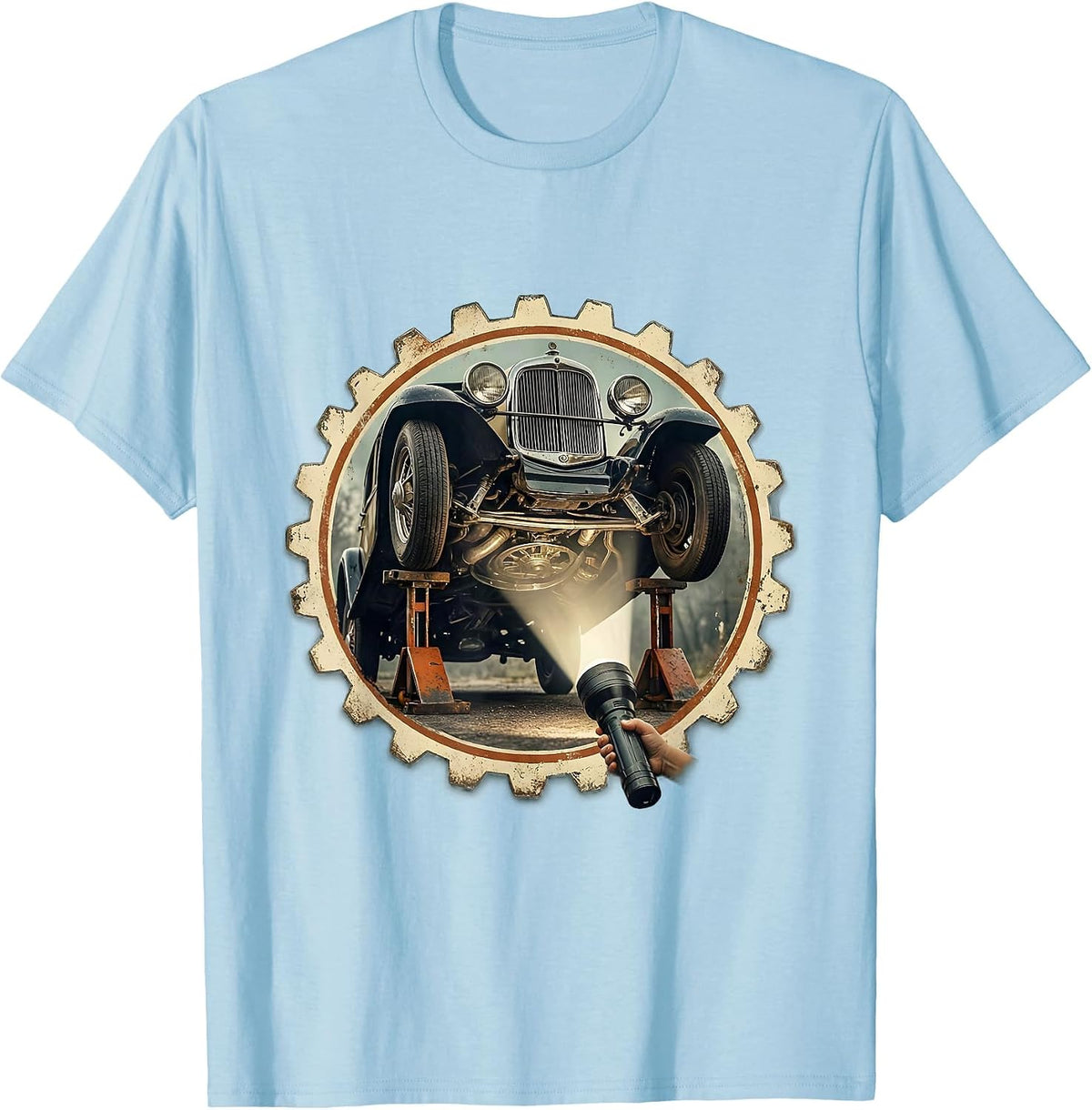Men's Teach Kids to Change Oil Mechanic Graphic Tee T-Shirt - Baby Blue