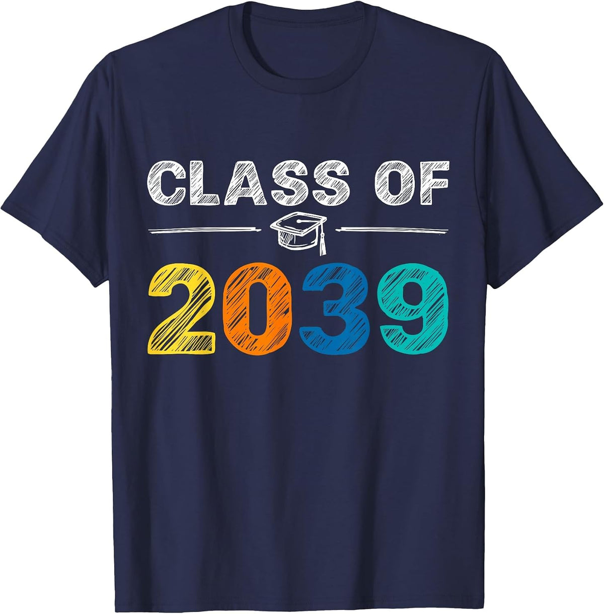Class of 2039 Grow with Me First Day of School Graduation T-Shirt - Navy Blue