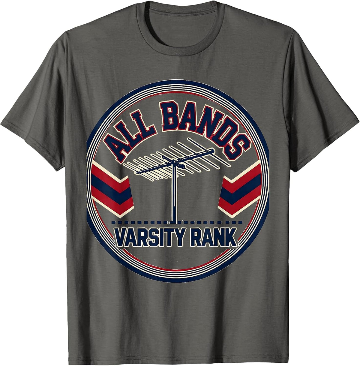 Men's All Bands Varsity Rank Sports Ham Radio Operator Hobbyist T-Shirt - Asphalt Grey
